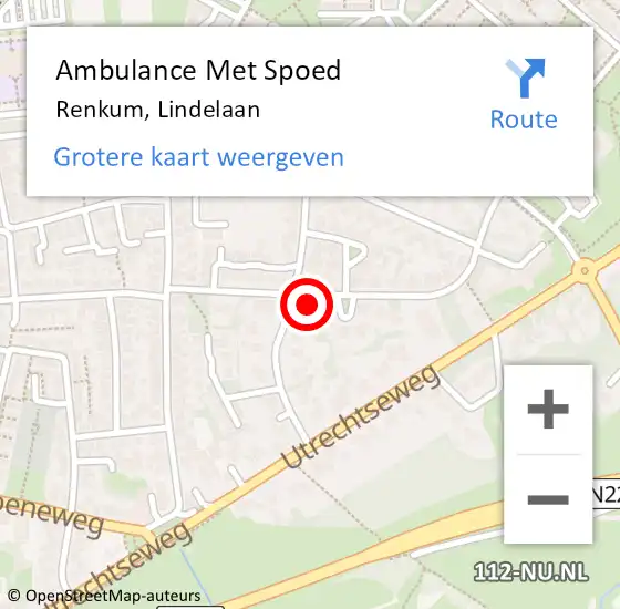 Locatie op kaart van de 112 melding: Ambulance Met Spoed Naar Renkum, Lindelaan op 21 juni 2021 13:33