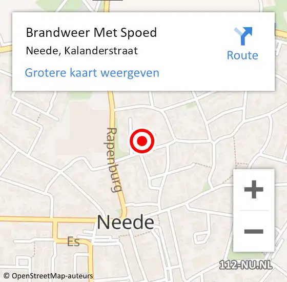 Locatie op kaart van de 112 melding: Brandweer Met Spoed Naar Neede, Kalanderstraat op 21 juni 2021 14:46