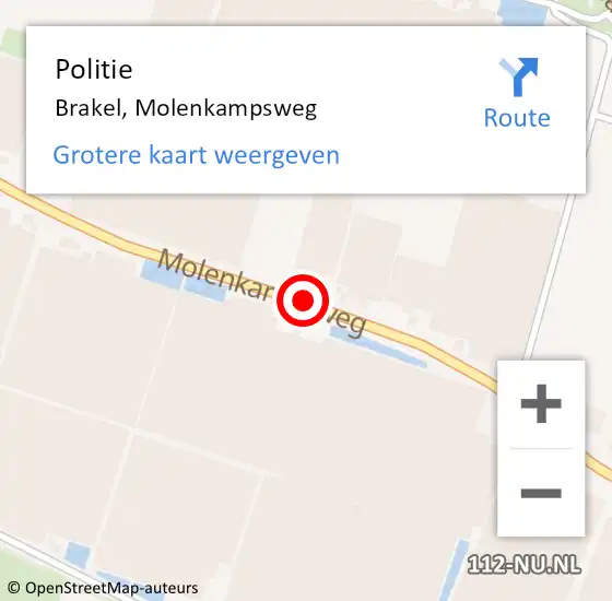 Locatie op kaart van de 112 melding: Politie Brakel, Molenkampsweg op 21 juni 2021 14:49