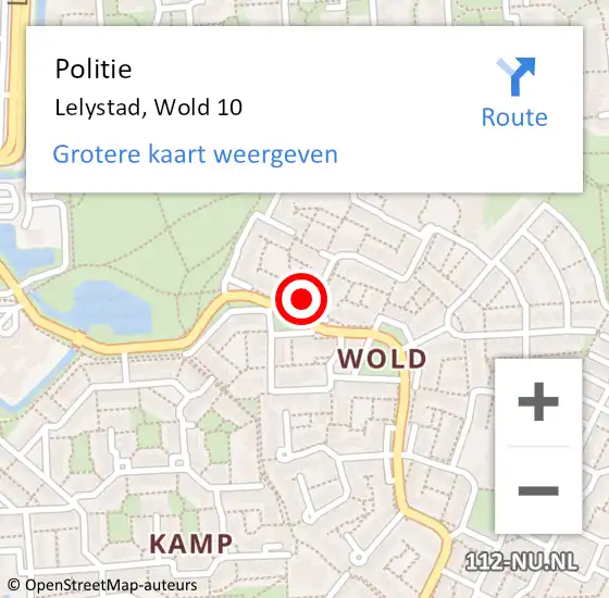 Locatie op kaart van de 112 melding: Politie Lelystad, Wold 10 op 21 juni 2021 15:22