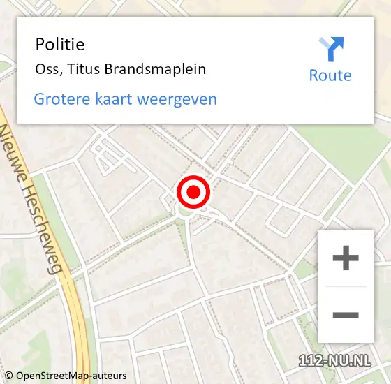 Locatie op kaart van de 112 melding: Politie Oss, Titus Brandsmaplein op 21 juni 2021 15:38