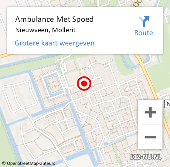 Locatie op kaart van de 112 melding: Ambulance Met Spoed Naar Nieuwveen, Mollerit op 21 juni 2021 16:41