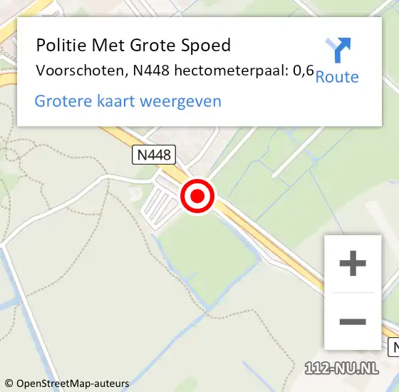 Locatie op kaart van de 112 melding: Politie Met Grote Spoed Naar Voorschoten, N448 hectometerpaal: 0,6 op 21 juni 2021 16:58