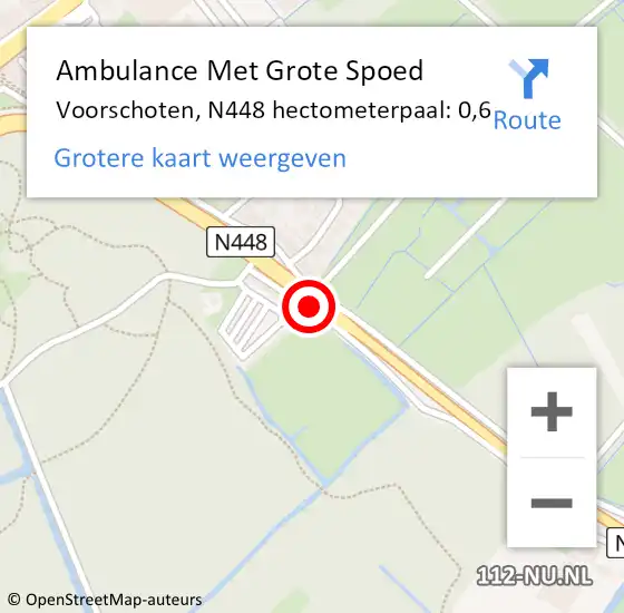 Locatie op kaart van de 112 melding: Ambulance Met Grote Spoed Naar Voorschoten, N448 hectometerpaal: 0,6 op 21 juni 2021 16:59