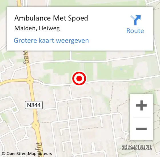 Locatie op kaart van de 112 melding: Ambulance Met Spoed Naar Malden, Heiweg op 21 juni 2021 17:37