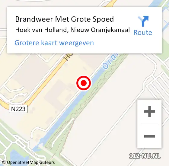 Locatie op kaart van de 112 melding: Brandweer Met Grote Spoed Naar Hoek van Holland, Nieuw Oranjekanaal op 21 juni 2021 17:39