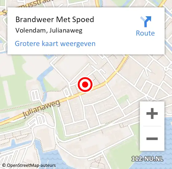 Locatie op kaart van de 112 melding: Brandweer Met Spoed Naar Volendam, Julianaweg op 21 juni 2021 17:47