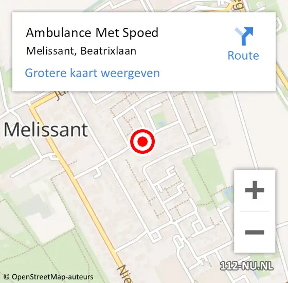 Locatie op kaart van de 112 melding: Ambulance Met Spoed Naar Melissant, Beatrixlaan op 21 juni 2021 17:55