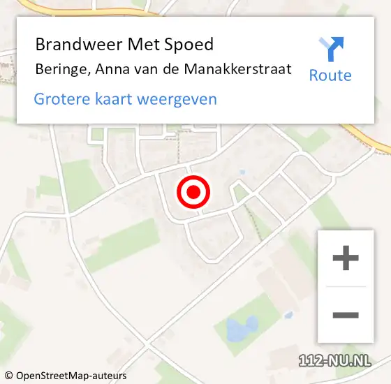 Locatie op kaart van de 112 melding: Brandweer Met Spoed Naar Beringe, Anna van de Manakkerstraat op 21 juni 2021 19:12