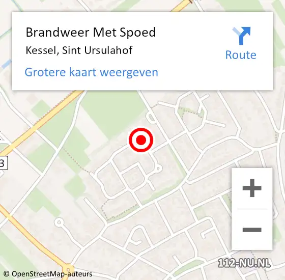 Locatie op kaart van de 112 melding: Brandweer Met Spoed Naar Kessel, Sint Ursulahof op 21 juni 2021 19:38