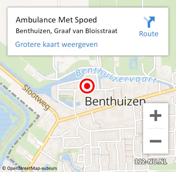 Locatie op kaart van de 112 melding: Ambulance Met Spoed Naar Benthuizen, Graaf van Bloisstraat op 21 juni 2021 20:48