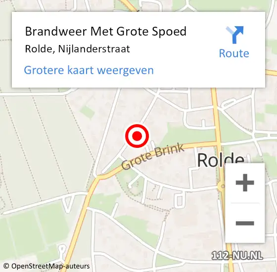 Locatie op kaart van de 112 melding: Brandweer Met Grote Spoed Naar Rolde, Nijlanderstraat op 21 juni 2021 21:25