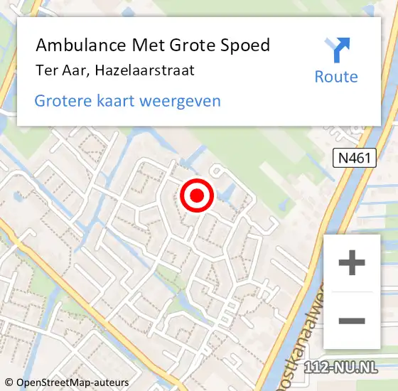 Locatie op kaart van de 112 melding: Ambulance Met Grote Spoed Naar Ter Aar, Hazelaarstraat op 21 juni 2021 21:29