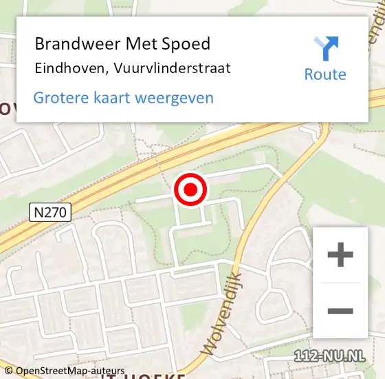 Locatie op kaart van de 112 melding: Brandweer Met Spoed Naar Eindhoven, Vuurvlinderstraat op 21 juni 2021 22:18