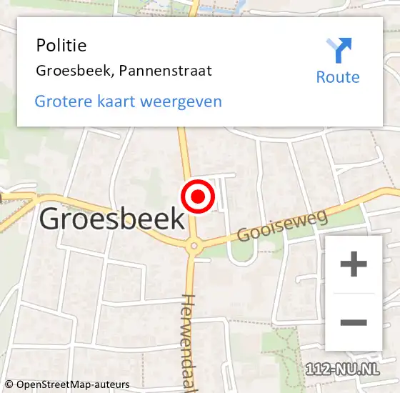 Locatie op kaart van de 112 melding: Politie Groesbeek, Pannenstraat op 21 juni 2021 22:38