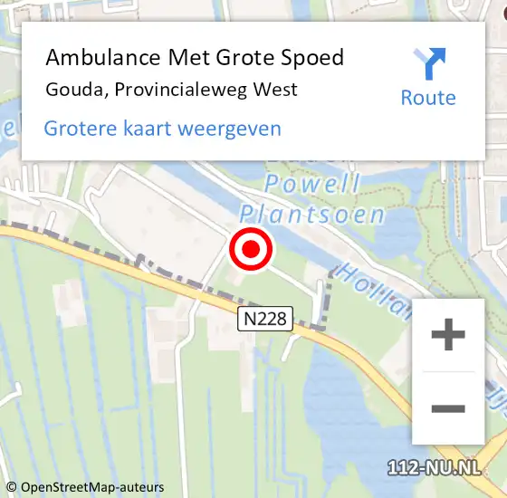 Locatie op kaart van de 112 melding: Ambulance Met Grote Spoed Naar Gouda, Provincialeweg West op 21 juni 2021 22:45