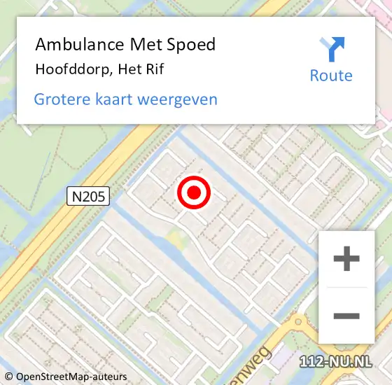 Locatie op kaart van de 112 melding: Ambulance Met Spoed Naar Hoofddorp, Het Rif op 21 juni 2021 23:11