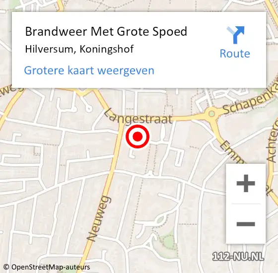 Locatie op kaart van de 112 melding: Brandweer Met Grote Spoed Naar Hilversum, Koningshof op 21 juni 2021 23:42