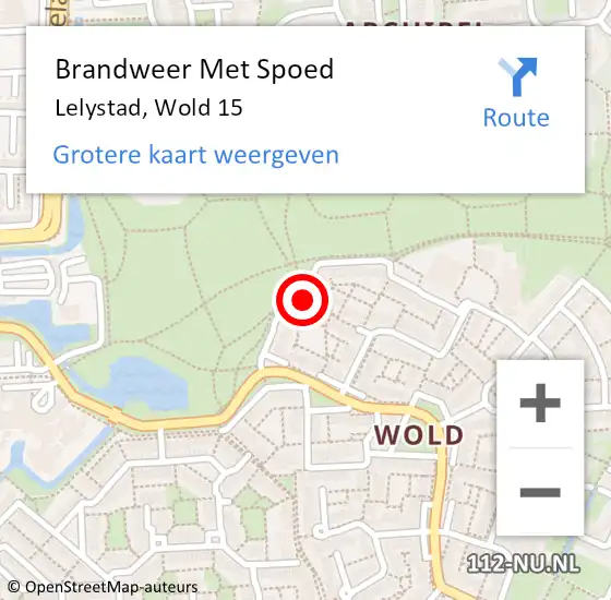 Locatie op kaart van de 112 melding: Brandweer Met Spoed Naar Lelystad, Wold 15 op 21 juni 2021 23:56