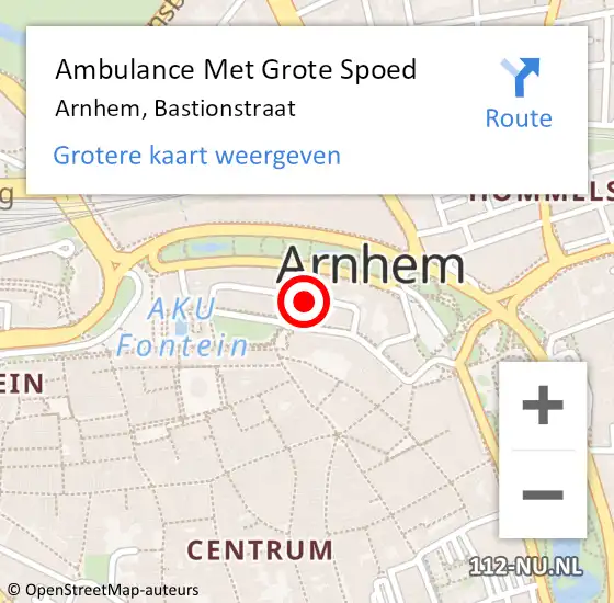 Locatie op kaart van de 112 melding: Ambulance Met Grote Spoed Naar Arnhem, Bastionstraat op 22 juni 2021 01:24