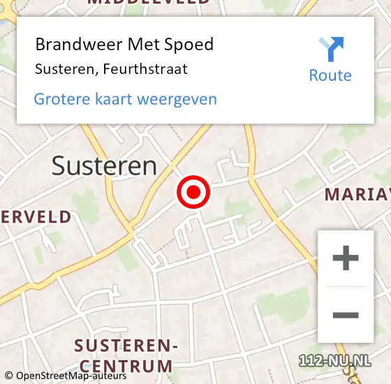 Locatie op kaart van de 112 melding: Brandweer Met Spoed Naar Susteren, Feurthstraat op 22 juni 2021 01:35