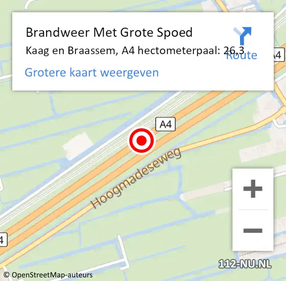 Locatie op kaart van de 112 melding: Brandweer Met Grote Spoed Naar Kaag en Braassem, A4 hectometerpaal: 26,3 op 22 juni 2021 05:35