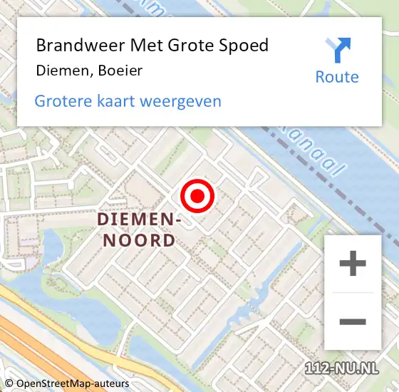 Locatie op kaart van de 112 melding: Brandweer Met Grote Spoed Naar Diemen, Boeier op 22 juni 2021 07:42