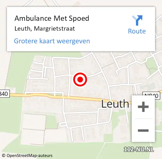 Locatie op kaart van de 112 melding: Ambulance Met Spoed Naar Leuth, Margrietstraat op 22 juni 2021 07:47