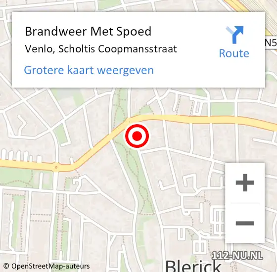 Locatie op kaart van de 112 melding: Brandweer Met Spoed Naar Venlo, Scholtis Coopmansstraat op 22 juni 2021 08:09