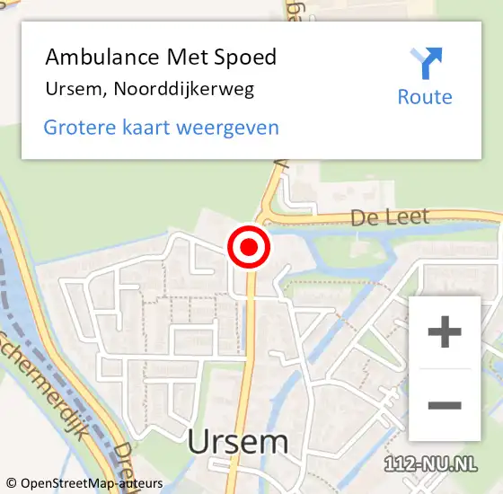 Locatie op kaart van de 112 melding: Ambulance Met Spoed Naar Ursem, Noorddijkerweg op 22 juni 2021 08:25