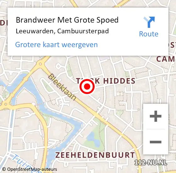 Locatie op kaart van de 112 melding: Brandweer Met Grote Spoed Naar Leeuwarden, Cambuursterpad op 22 juni 2021 08:31