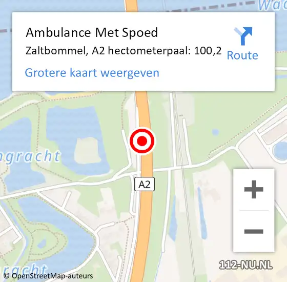 Locatie op kaart van de 112 melding: Ambulance Met Spoed Naar Zaltbommel, A2 hectometerpaal: 100,2 op 22 juni 2021 08:41