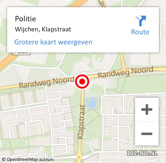 Locatie op kaart van de 112 melding: Politie Wijchen, Klapstraat op 22 juni 2021 09:46