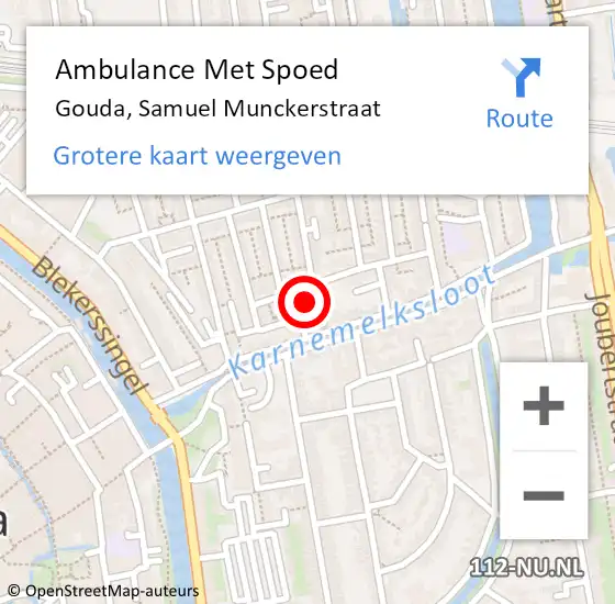 Locatie op kaart van de 112 melding: Ambulance Met Spoed Naar Gouda, Samuel Munckerstraat op 22 juni 2021 10:47