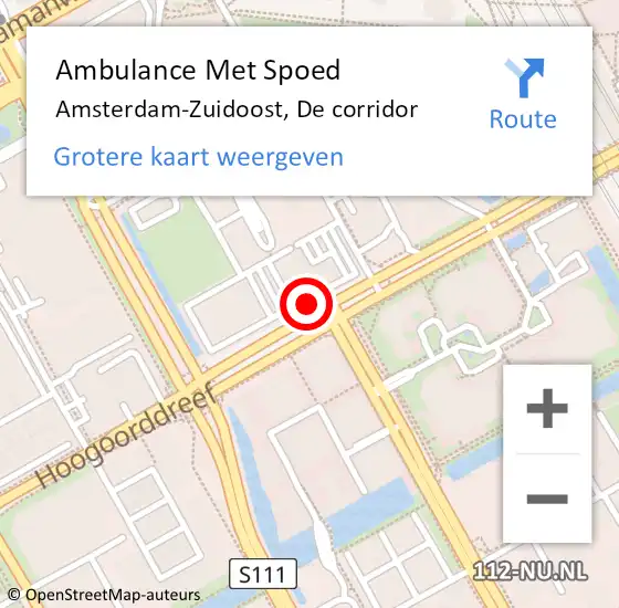 Locatie op kaart van de 112 melding: Ambulance Met Spoed Naar Amsterdam-Zuidoost, De corridor op 22 juni 2021 10:53