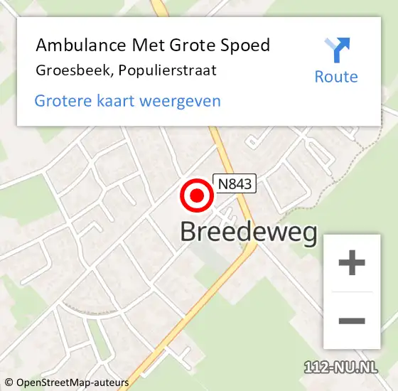 Locatie op kaart van de 112 melding: Ambulance Met Grote Spoed Naar Groesbeek, Populierstraat op 22 juni 2021 11:20