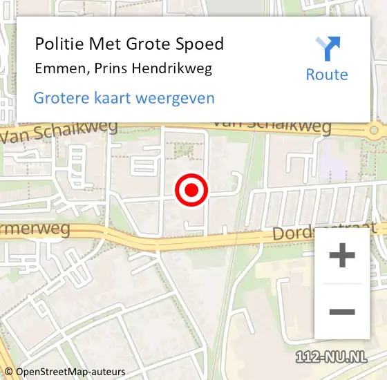 Locatie op kaart van de 112 melding: Politie Met Grote Spoed Naar Emmen, Prins Hendrikweg op 22 juni 2021 11:24