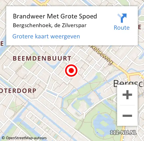 Locatie op kaart van de 112 melding: Brandweer Met Grote Spoed Naar Bergschenhoek, de Zilverspar op 22 juni 2021 11:49