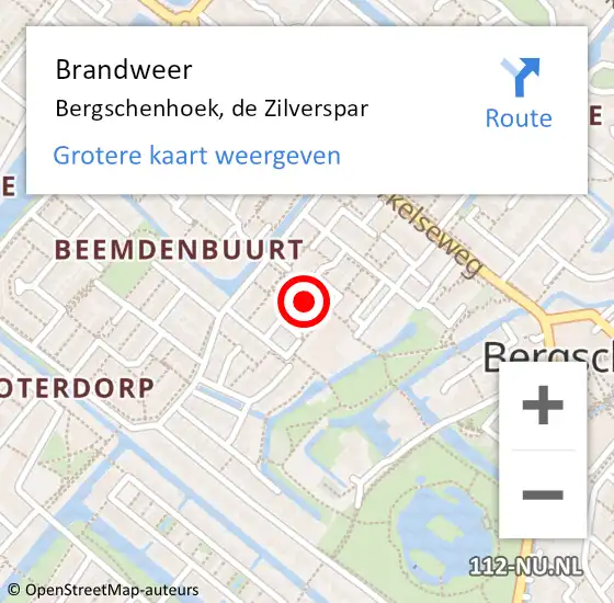 Locatie op kaart van de 112 melding: Brandweer Bergschenhoek, de Zilverspar op 22 juni 2021 11:51