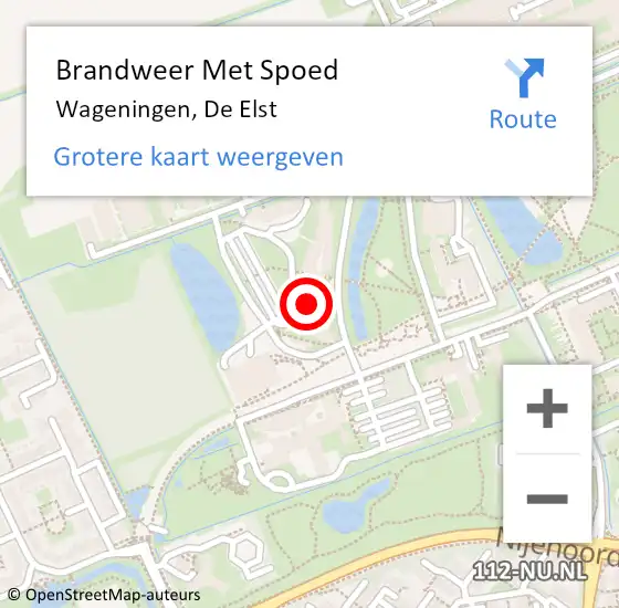 Locatie op kaart van de 112 melding: Brandweer Met Spoed Naar Wageningen, De Elst op 22 juni 2021 12:06