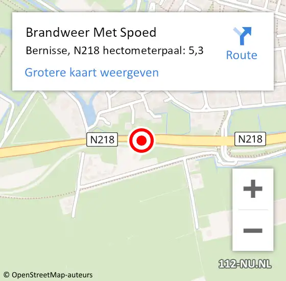 Locatie op kaart van de 112 melding: Brandweer Met Spoed Naar Bernisse, N218 hectometerpaal: 5,3 op 22 juni 2021 12:08