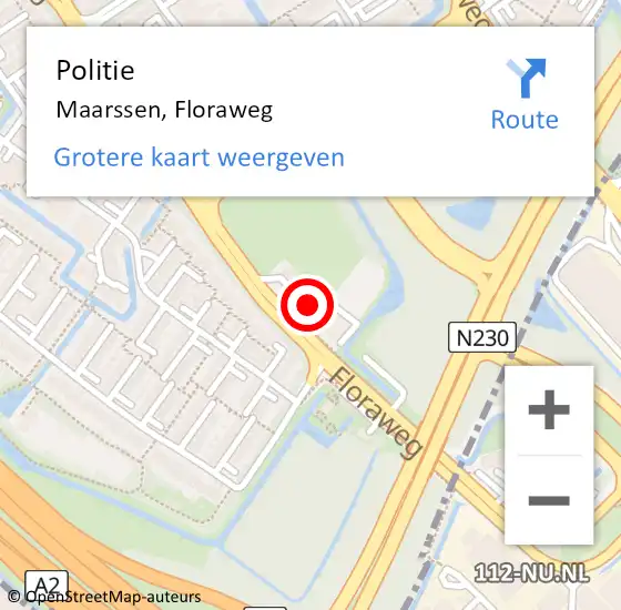 Locatie op kaart van de 112 melding: Politie Maarssen, Floraweg op 22 juni 2021 12:15