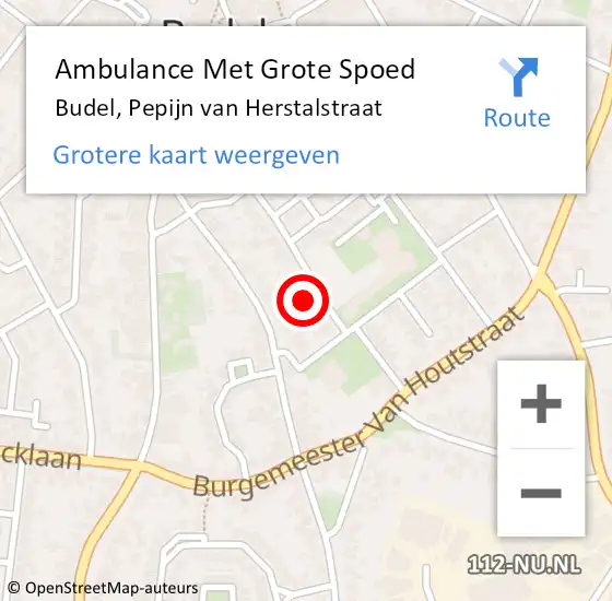 Locatie op kaart van de 112 melding: Ambulance Met Grote Spoed Naar Budel, Pepijn van Herstalstraat op 14 juni 2014 01:28