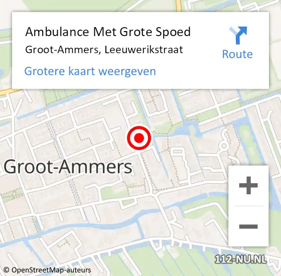 Locatie op kaart van de 112 melding: Ambulance Met Grote Spoed Naar Groot-Ammers, Leeuwerikstraat op 22 juni 2021 13:27