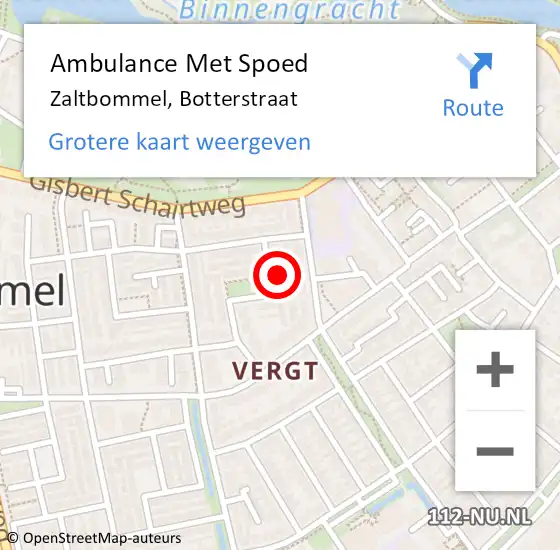 Locatie op kaart van de 112 melding: Ambulance Met Spoed Naar Zaltbommel, Botterstraat op 22 juni 2021 13:34