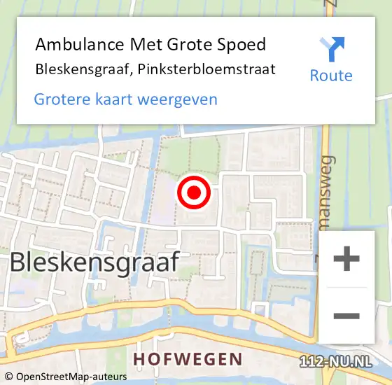 Locatie op kaart van de 112 melding: Ambulance Met Grote Spoed Naar Bleskensgraaf, Pinksterbloemstraat op 22 juni 2021 13:49