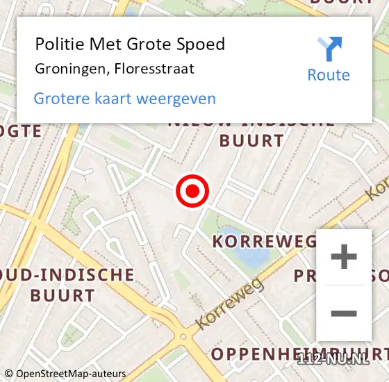 Locatie op kaart van de 112 melding: Politie Met Grote Spoed Naar Groningen, Floresstraat op 22 juni 2021 14:03