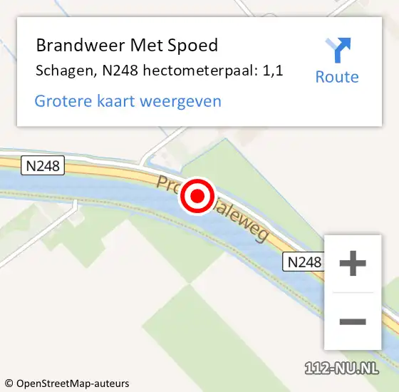 Locatie op kaart van de 112 melding: Brandweer Met Spoed Naar Schagen, N248 hectometerpaal: 1,1 op 22 juni 2021 14:09