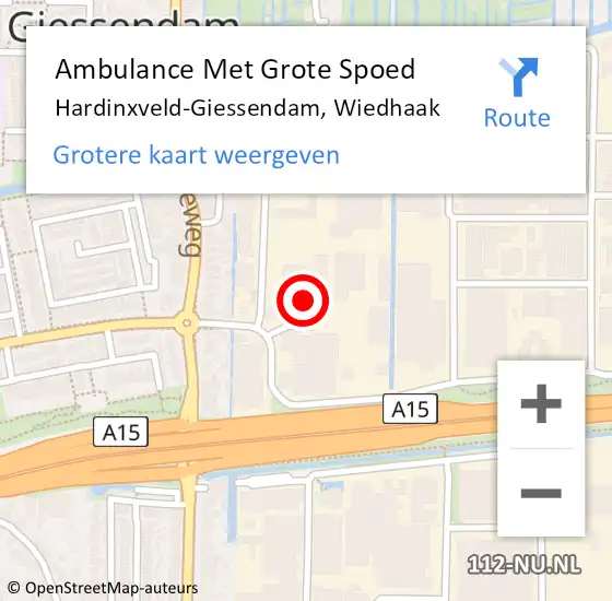 Locatie op kaart van de 112 melding: Ambulance Met Grote Spoed Naar Hardinxveld-Giessendam, Wiedhaak op 22 juni 2021 14:17