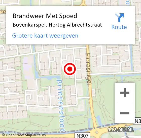 Locatie op kaart van de 112 melding: Brandweer Met Spoed Naar Bovenkarspel, Hertog Albrechtstraat op 22 juni 2021 14:40